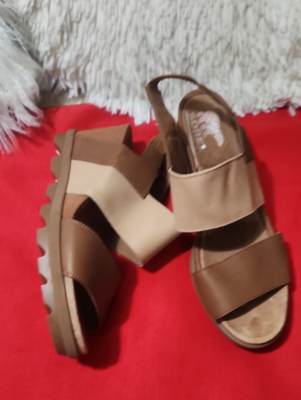 Sorel Women's Joanie II Slingback Brown & Beige Elastic Slingback Wedge Sandals - Picture 5 of 11